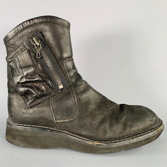 JULIUS_7 Size 9.5 Black Leather Zip Up Ankle Boots - Picture 2 of 8